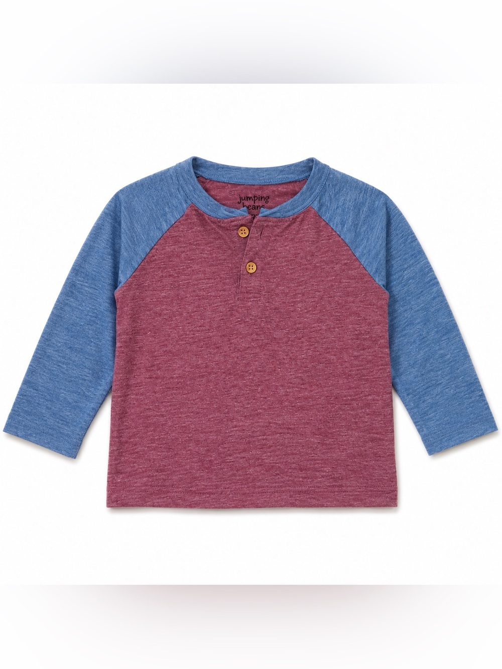 Jumping Beans Raglan Henley Tee | 12 Months | Burgundy & Blue Long Sleeve Shirt
